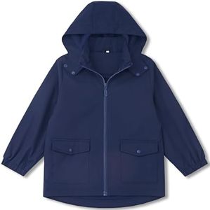 EIGIOO Boys Girls Waterproof Hooded Jackets Lightweight Soft Lining Kids Windbreaker Rain Coats Navy Blue 8-9 Years