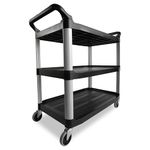 Rubbermaid Commercial Products Heavy Duty 3-Shelf Rolling Service/Utility/Push Cart 300 lbs. Capacity Black for Foodservice/Restaurant/Cleaning (FG409100BLA)