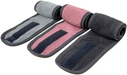 HOMELEVEL Makeup Headbands (Set of 3) - Headband for Washing Face, Spa, Facial, Beauty - 100% Cotton Terry Towelling - Grey/Old Pink/Light Grey