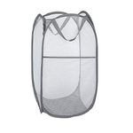 Larpur Popup Mesh Laundry Basket, Collapsible and Portable Clothes Washing Laundry Hamper with Reinforced Carry Handle (Grey)