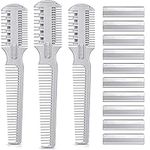 3 Pieces Hair Cutter Comb Double Sided Hair Razor Comb Hair Thinning Comb Hair Styling Razor Combs with 10 Pieces Replacement Blade, Hair Shaper Razor with Comb for Hair Thinning Cutting Styling