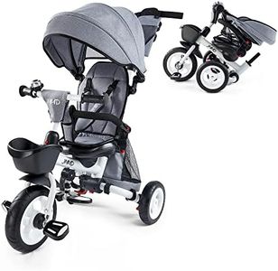 JMMD Baby Tricycle, 7-in-1 Folding Kids Trike with Adjustable Parent Handle, Safety Harness & Wheel Brakes, Removable Canopy, Storage, Stroller Bike Gift for Toddlers 18 Months - 5 Years, Grey