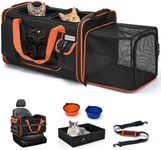 Odoland Extra Large Cat Carrier for 2 Cats, Soft Sided Pet Carrier with Litter Box Area and Collapsible Double Cat Compartments Crate-Perfect for Small/Medium Cats Travel Car Outdoor Activities,Black