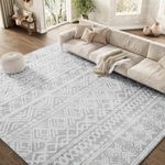 Boho Area Rug 8x10 Carpet Rugs for Living Room Bedroom Moroccan-Machine Washable Rugs for Bedroom Dining Room Living Room Rug Neutral Grey