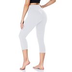 ACTINPUT Capri Leggings for Women High Waisted Tummy Control 3/4 Length Leggings Sports Workout Gym Running Yoga Pants(1pc White,S-M)