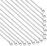 RMENOOR 20 Pack Necklace Chains Bulk Silver Plated Cable Chain Stainless Steel Fine Cable Chain Necklace Chains Bulk with Lobster Clasps for Jewellery Making (50 cm/19.68inch)