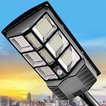 Kinghe Solar Street Lights Outdoor: Dusk to Dawn Solar Parking Lot Lights with 3 Modes Motion Sensor Remote Control, 6000K 276 LEDs Commercial Solar Lights for Outside, Yard, Garage, Barn, Driveway