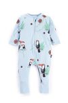 Lazytoon Unisex Baby Double Zipped Romper, 100% Organic Extra Soft Cotton Full Sleeves Jumpsuit (6-12 Months, Ocean Blue Bird Theme)