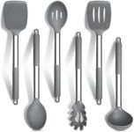 HaWare Kitchen Utensils Set of 6, Silicone Cooking Utensils with Stainless Steel Handle, Heat Resistant Kitchen Tools for Non-Stick Cookware, Ladle Turner Spoon Pasta Server, Dishwasher Safe-Grey