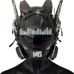 QAONIE Punk Mask for Adults, Halloween Cosplay Mask, Party Gift, LED Light Up, Cool Men's Costume Mask Helmet (LED - White)