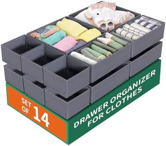 ORLISA 14 Pack Drawer Organizer for Clothes Dresser Organizer for Nursery-Perfect Baby Cloth Organizer and Storage General Nursery Organization or Dresser Drawer Organizer Bins Foldable Washable Grey