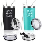 Qtenca Aunt Uncle Gifts, Best Aunt and Uncle Ever Gift Set, 2 Pack Travel Tumbler, Christmas Birthday Gifts for Aunt Uncle, 20 oz Insulated Stainless Steel Tumbler, Black and Mint