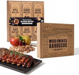 Ultimate BBQ Smoker Box Kit + 6 Wood Chip Variety Pack – Stainless Steel Smoker Box for Gas & Charcoal Grill with Thermometer, Scraper & Recipes – Apple, Hickory, Cherry, Peach, Beech & Pear Chips