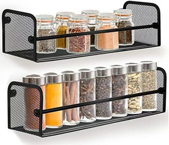 Greenco Wall Mount Single Tier Mesh Spice Rack, Black, Set 2