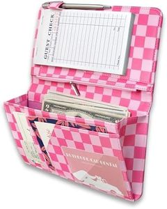 Cute Server Book for Waitress with Zipper & Magnetic Pockets – Retro Checkerboard Guest Check Holder Organizer for Restaurant Waitstaff (Hot Pink, Large)