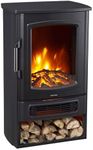 Neo 1000W / 2000W Freestanding Electric Fire Stove Heater Burner Realistic Flame and Log Store (Black)