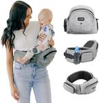 Tushbaby Original Hip Seat Baby Carrier for Babies & Toddlers up to 45 lbs, Safety Certified, Lightweight No-Foam Design with Storage, Grey