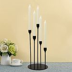 VINCIGANT Metal 5 Arms Candelabra,Candle Holders for Taper Candles,Taper Candlestick Holder for Table Centerpieces,Christmas Halloween Fireplace Decoration(Black)