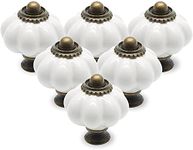 Cjueiom 12 Pack Ceramic Door Knobs White Drawer Knobs, Pumpkin Ceramic Knobs Vintage Cupboard Knobs with Mounting Screws, Antique Wardrobe Pull Handles Kitchen Cabinet Knobs for Dresser