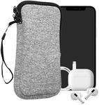 kwmobile Neoprene Phone Pouch Size XXL - 7" - Universal Cell Sleeve Mobile Bag with Zipper, Wrist Strap - Light Grey/White