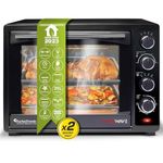 TurboTronic EV35 Electric Mini Oven 35L - Double Glazed Compact Table Top Oven with Timer for Baking, Grilling, Rotisserie, Pizza, Toast and Reheating - Comes with Rotisserie Skewer, Baking Trays