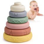 Mini Tudou 6 Pcs Baby Stacking & Nesting Circle Toy, Soft Building Blocks Stacker & Teethers, Squeeze Play with Early Educational Learning Ringtower, Present for Ages 1 2 3 4 Boys & Girls