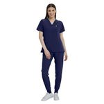 Uniforms World Medical Scrubs for Women Set, Stretchy V-Neck Scrubs Top & Yoga Jogger Pants with 8 Pockets