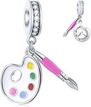 Artist Palette and Paint Brush Charms, with Colorful Enamel fits Pandora Art Bracelet, 925 Sterling Silver Draw Your Dream Dangle Pendant Beads, Gift for Graduation