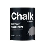 Hemway Storm Grey Chalk Paint 1L Matt Shabby Chic Interior Furniture, Walls, Wood, Wardrobes, Doors, Tables, Chairs, Quick Dry Smooth Chalky Finish (40 Neutrals & 118 Colours Available)