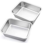 10.7-inch Deep Dish Lasagna Pan Set, P&P CHEF 2-Pcs Stainless Steel Rectangular Casserole Pans, Oblong Metal Bakeware for Roasting, Baking, Cooking, Non-Toxic & Healthy, Brushed Surface & Easy Clean