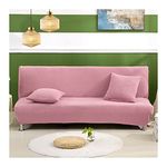 Daesar Sofa Stretch Cover, Printed Sofa Covers for 3 Cushion Couch Solid Color Checkered Pattern Armless Sofa Cover Pink (Polyester 3 Seater)