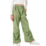Rolanko Girls Parachute Pants, Y2K Cargo Pants for Girls Loose Jogger Trousers with Pockets Streetwear Kids Clothes (Green, 8-10)