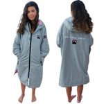 Ultra Dry waterproof changing robe with soft warm Sherpa Fleece Lining, changing robes adult womens mens for Swimming, surfing and Water-sports (XL, Gray/Pink)