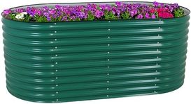 Sunnydaze 79-Inch Oval Raised Garden Bed - Stackable Steel Vegetable Flower Bed Planter Kit with Rubber Edge Trim - Green