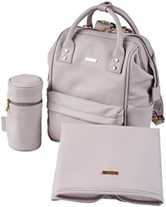 BABABING | Mani Large Baby Changing Bag with Adjustable Shoulder Straps | Multifunction Vegan Leather Baby Backpack with Detachable Changing Mat | Blush Grey