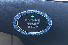 Bling Car Decor Crystal Rhinestone Car Bling Ring Emblem Sticker, Bling Car Accessories for Auto Start Engine Ignition Button Key & Knobs, Bling for Car Interior, Unique Gift for Women (Blue)