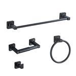 Matte Black Bathroom Hardware Set 4 Pieces,Towel Bar Set Stainless Steel Wall Mounted, Includes 16In Hand Towel Bar, Towel Ring, Robe Towel Hooks,Toilet Paper Holder, Bathroom Towel Rack Set