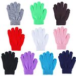 10 Pairs Kids Knit Gloves - Children Stretchy Winter Gloves Warm Magic Solid Colors Mittens for Boys Girls 6 to 15 Age