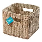 NOW & ZEN Reed/Seagrass Large Square Multipurpose Natural Storage Baskets with Handle, Portable Water Hyacinth Totes, (30 x 30 x 30) CM