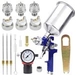 HVLP Gravity Feed Air Spray Gun: Mini Spray Gun with 1000CC Aluminum Cup 3 Nozzle 1.4MM 1.7MM 2.0MM Paint Sprayers Air Pressure Regulator Airbrush Painting Tool Kit for Cars Wall Furniture