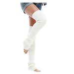 Bettli Leg Warmer, Women Thigh High Tie Cable Knit Crochet Long Boot Socks (M, White)