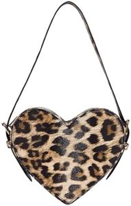 QWINEE Women's Leopard Print Top Handle Y2K Heart Shape Tote Handbag Mini Clutch Purse Brown One-Size