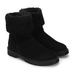 YOHO Black Boot For Women Stylish and Comfortable | Mid Ankle Fur Accent Boot And Anti Skid Sole |Trendy,Zipper Casual Boots For Womens, Outdoor And Holiday Outings| Size-7