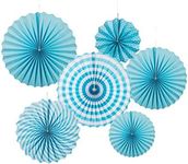 MOWO Blue Paper Fans Hanging Decoration (aqua blue,white, 6pc)