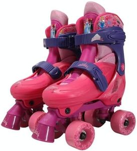 PlayWheels Adjustable Disney Princess Glitter Children's Quad Roller Skates, Junior Size 10-13