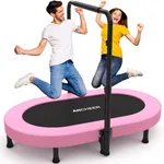 ANCHEER Mini Trampoline for Kids Indoor, Double Kids Trampoline with Adjustable Center Handlebar, 56"X36" Rebounder Trampoline Foldable, Max Load 220 LBS,Pink