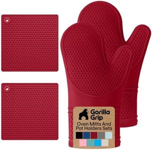 GORILLA GRIP BPA-Free Silicone Oven Mitts and Pot Holders Set, True Red