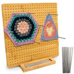 13x13 Inch Blocking Board for Crocheting with 15 Stainless Steel Rods Crochet Blocking Board Bamboo Granny Square with Pegs, Gifts for Crocheters Blocking Mats