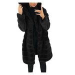 Buetory Women Winter Coat Fluffy Faux Fur Hood Warm Thicken Casual Plus Size Shearling Shaggy Oversized Coat Jacket for Warm Black