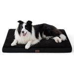Bedsure Memory Foam Large Plus Dog Bed - Orthopedic Waterproof Dog Bed for Crate with Removable Washable Cover and Nonskid Bottom - Plush Flannel Fleece Top Pet Bed, Black